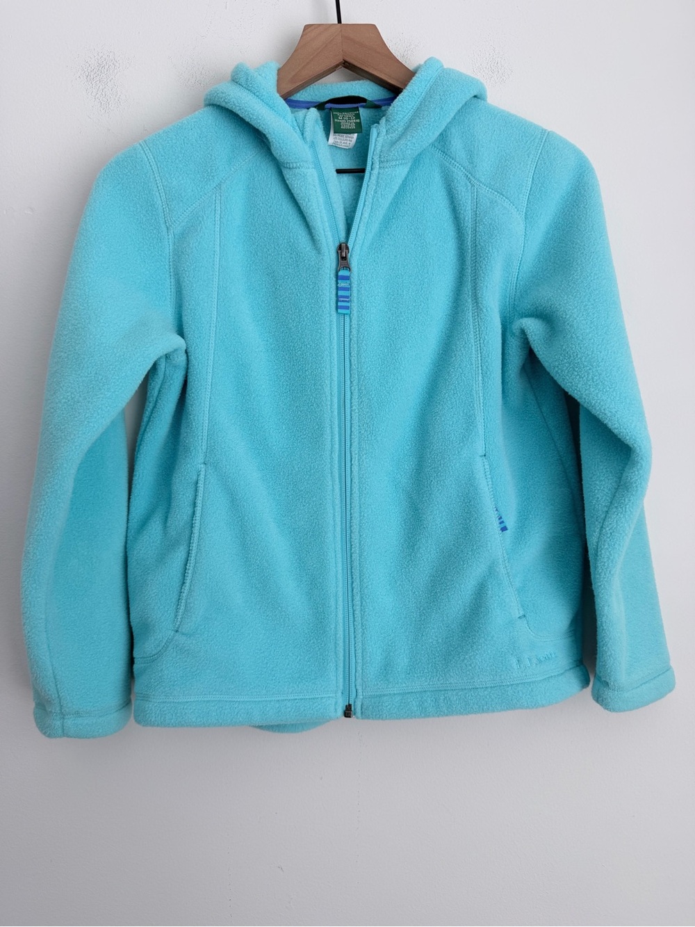 L.L. Bean girls light blue Aqua Hooded Fleece Jacket full zip M 10-12